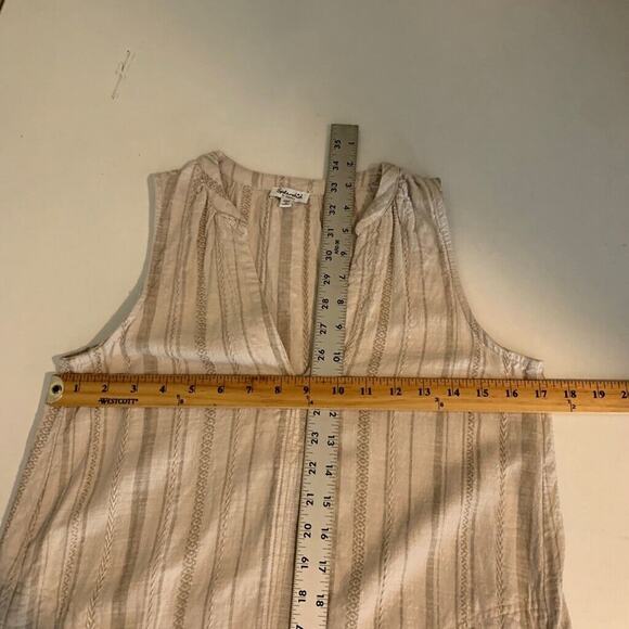 Splendid Dress Women XS Extra Small Beige Stripe Amorosa Split Neck Linen Blend - Picture 10 of 14